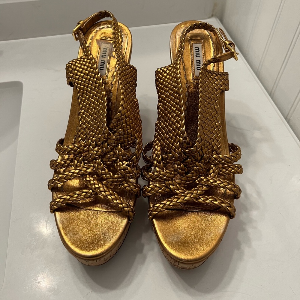 Miu Miu Gold Cork Heel - 39.5!